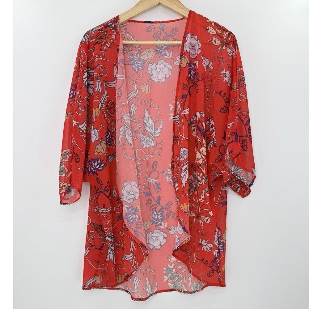Unbranded Chiffon Sheer Duster Kimono Cover Up Sheer Boho Romantic Sz L